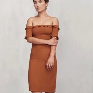 Reformation Burnt Antonia Orange Knee Length Dress Off-theShoulder size 2 Petite